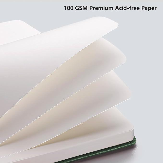 AHGXG Blank Journal Notebook, 192 Pages, A5 Medium Size (5.7'' x 8.3'') | Leather Hardcover, 100 GSM Thick Paper, for Sketching, Drawing, Painting (Dark green)