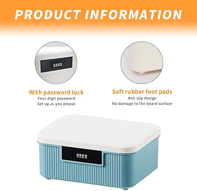 Saim Lockable Storage Container Bin, 2.3 Gallon / 9 Liter Capacity Organizer Box with Combination Lock, Heavy Duty Plastic Trunk, Usable As Item Organizer Or Office File Storage (Blue)
