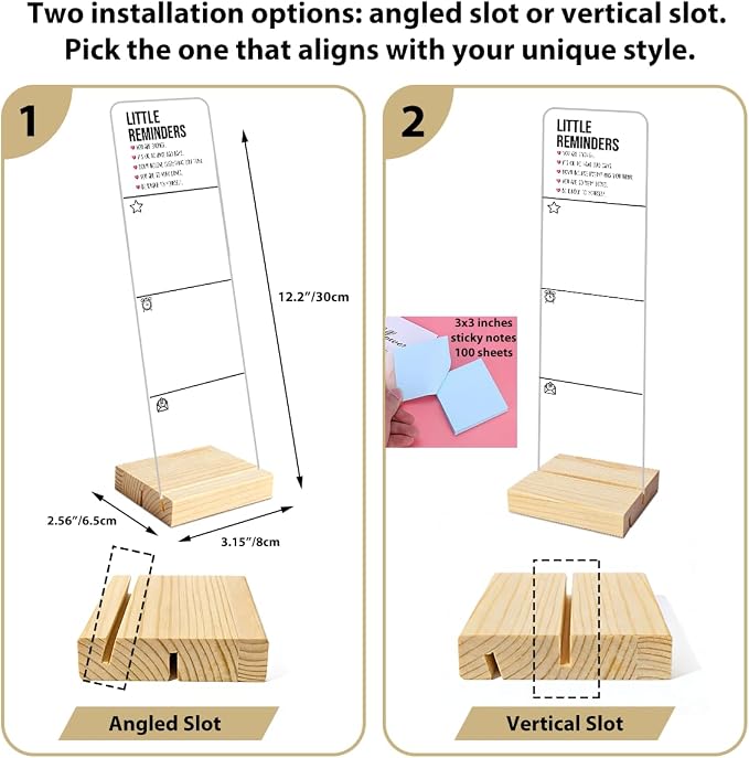Monitor Memo Board with Removable Wooden Base Acrylic Portable Sticky Note Holder, Little Reminders Sign, Office Desk Set Sticky Notes 100 Sheets