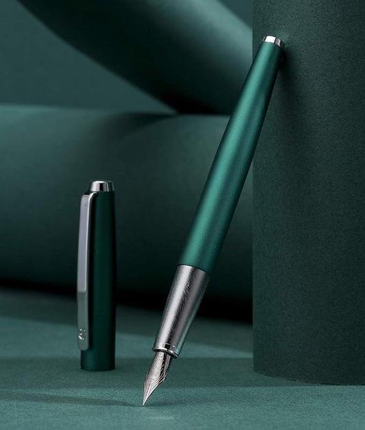 HongDian 525 Green Metal Fountain Pen, Extra Fine Nib Classic Pen, Includes Metal Pen Case and Refillable Converter