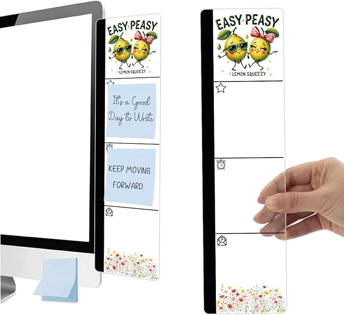 Monitor Memo Board Acrylic Sticky Note Holder Cute Cartoon Lemon Office Desk Decor with 100 Self Stick Note Pads Easy Peasy Lemon Squeezy Quote