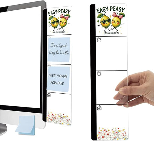 Monitor Memo Board Acrylic Sticky Note Holder Cute Cartoon Lemon Office Desk Decor with 100 Self Stick Note Pads Easy Peasy Lemon Squeezy Quote