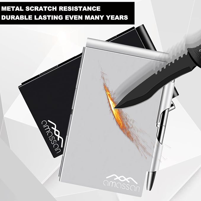amassan Metal Pocket Notebook, Portable Small Pocket Notepad Aluminum Note Case with Mini Metal Pen and 60-Page Sheets (Pure Sliver)