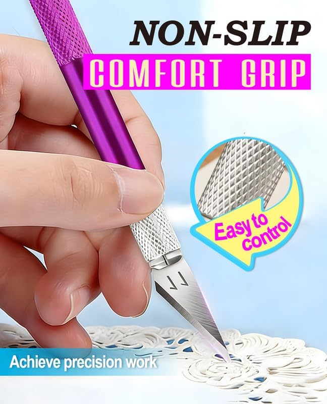 DIYSELF Craft Knife Set with 20 Extra #11 Blades, Aluminum Handle, Ruler | Exacto Knife Kit for DIY, Art, Model Making, Craft Knife with Blades for Artists & Modelers, Aluminum Handle, Purple