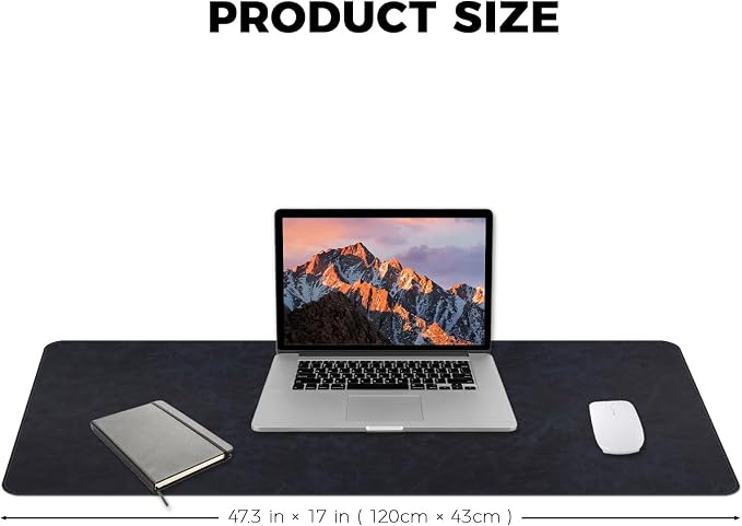 CHEERYGOO Faux Leather Desk Mat - Waterproof Mouse Pad, Non-Slip PU Leather Blotter, Writing Surface for Office and Home 47"x17" XXL Dark Blue