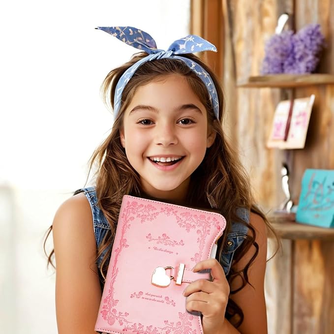 Hoci Poci Diary with Lock and Keys for Girls Gift Ideas, 360 Pages Journal | Elegant Gift Box for Teen Girls, B6 Gold Edged Pages Refillable Notebook with Pen and Bookmark for Writing, Garden Pink