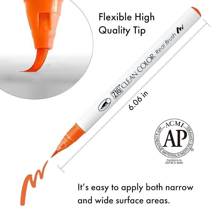 Kuretake ZIG Clean Color Real Brush Pens, 6 Colors with Flexible Brush Tips, Watercolor Pens for Painting, Drawing, Calligraphy and Brush Lettering for Artists and Beginner Painters, Made in Japan