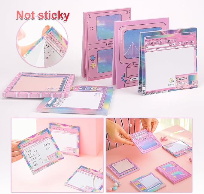 KOOBOOK Kawaii Planner Notebook Cute Memo Pads with Computer Game Shape Design Kawaii Office Supplies,5 Styles,50 Sheets/Pad