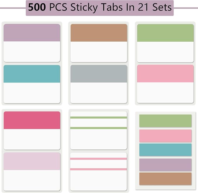ELII 500 PCS Sticky Tabs 2 Inch Index Tabs,Page Markers File Tabs | Self Adhesive, Labels for Pages Notebook,Repositionable, Tape Flags Books, Binders,File Folders,Smooth Writing