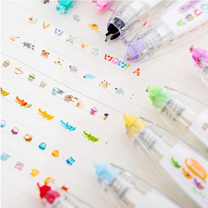 Geluode 6Pcs Decorative Correction Tape, Creative Cartoon Pattern Decorative Tape Stickers for Scrapbooking Greeting Card Cute Sign DIY Decorative