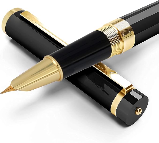 Dryden Designs Fountain Pen - Medium and Fine Nibs | Includes 24 Ink Cartridges and Ink Refill Converter | Calligraphy Pen, Consistent Writing, Smooth Look - Intense Black.