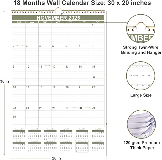 2026-2027 Wall Calendar - Large Calendar 2026-2027 from July 2026 - June 2027, 18 Months Calendar/Planner with Thick Paper, 20" x 30", Vertical, Cyan