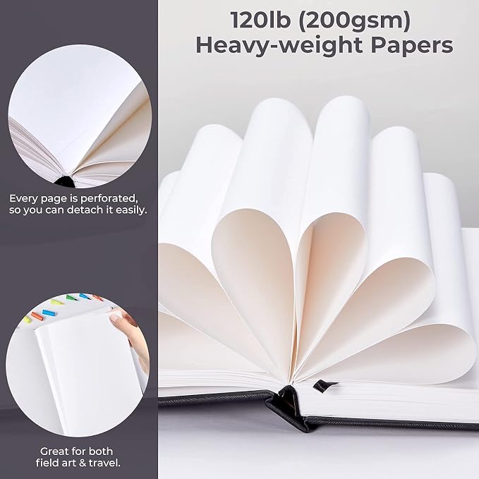 Ohuhu Mix Media Pad, 10" x 7" Mixed Media Art Sketchbook, 120 LB/200 GSM Heavyweight Papers, 78 Sheets/156 Pages, PU Hardcover Mixed Media Paper Pad for Acrylic, Painting Christmas Gift