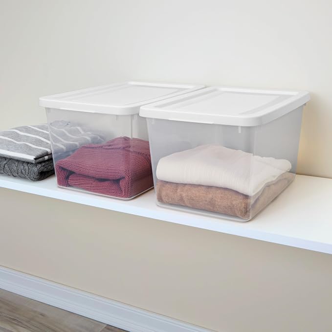 Sterilite Storage Box, Stackable Clear Plastic Bins, 20 Quart, 24-Pack | Heavy-Duty Organizing Containers with Snap-On Lids for Closet, Bathroom, and Office