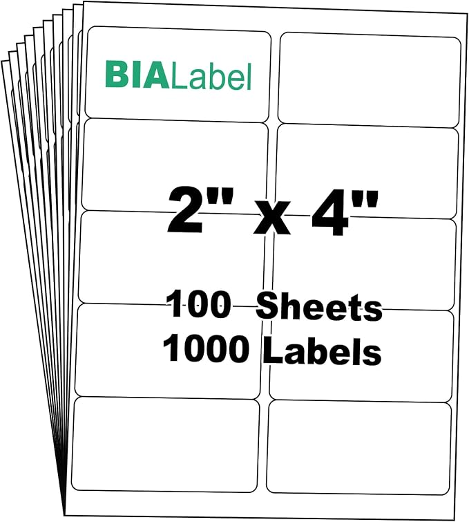 2 x 4 Inch Mailing Labels, 100 Sheets, 1,000 Labels | 10 Labels Per Sheet for Laser & Inkjet Printers, Smooth White Surface, Permanent Adhesive, Clear Printing