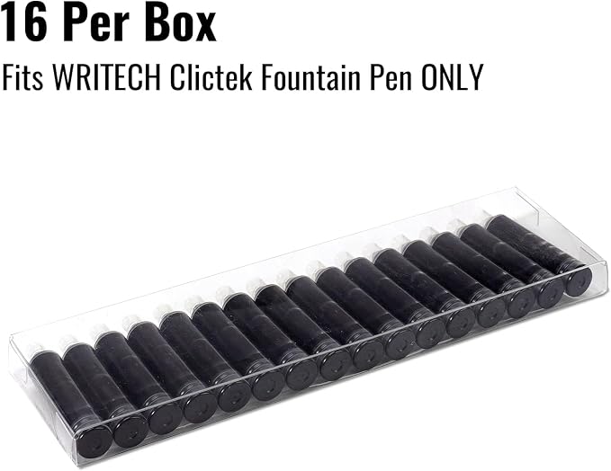WRITECH W-1784 Cartridge Black Ink: 16ct Black Ink Cartridges Set Clictek Fountain Pens