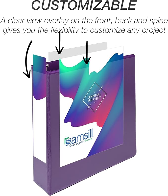 Samsill Durable 2 Inch Binder, D Ring Binder, Customizable Clear View Cover, Purple, 12-Pack, Holds 475 Pages