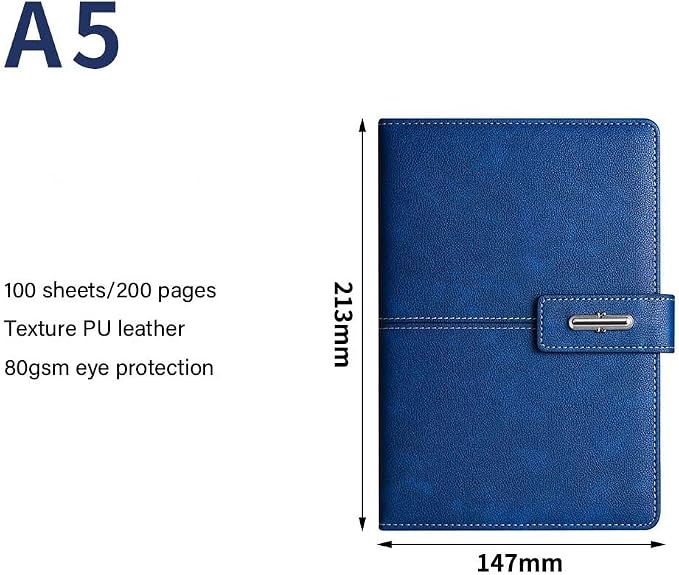 A5 Notebook Journal Leather Journal Hardcover With Pen Set for Work School Writing Business Notebook 200 pages + pen refill + gift box packaging(Blue)