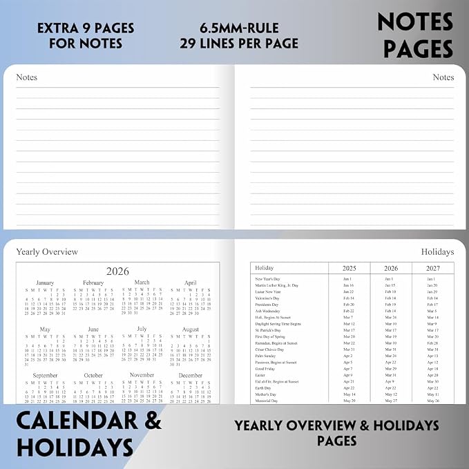 26-27 Academic Planner - Weekly and Monthly Planner, Jul 2026 - Jun 2027, Holidays, Contacts and Notes Pages, Vegan Leather Cover, Elastic Closure, 5.5”x8.25”, Teal