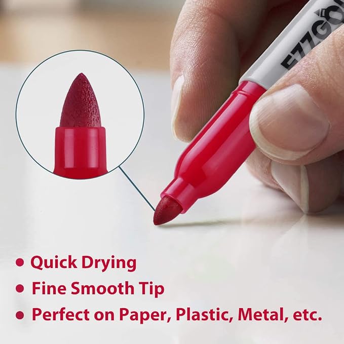 Ezzgol Permanent Markers Bulk, 72 Pack Red Permanent Marker Set, Fine Tip, Waterproof Markers, Premium Smear Proof Pens, Waterproof, Quick Drying, Office Supplies for School, Office, Home