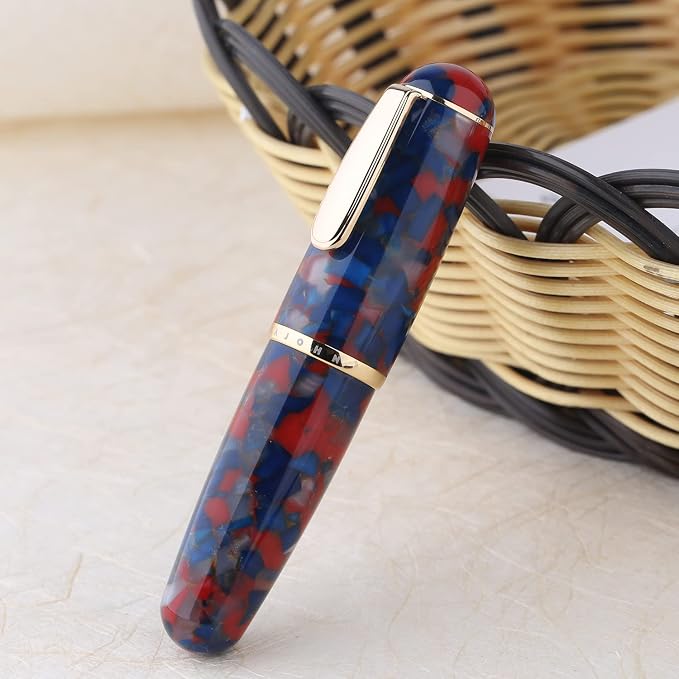 Lanxivi Majohn Q1 Fountain Pen Medium Point Blue Red Acrylic, Little Fat Man Eyedropper Filling Pocket Pen Large Capacity