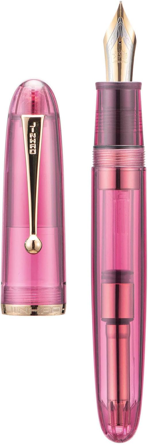 Jinhao 9019 DaDao Series Fountain Pen, Size 8 Fine Nib with Large Ink Converter, Transparent Wine Red Acrylic Design Smooth Writing Pen (Gold Trim)