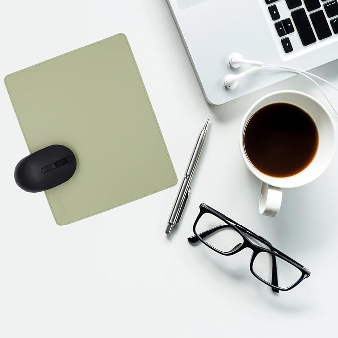 Leather Mouse Pad - Wood Mouse Pads with Stitched Edge,PU Non-Slip Mouse Mat,Double Side Mousepad,Waterproof Gaming Mouse Pad for Desk,Laptop,Office & Home,10.2" x 8.3",1 Pack (Matcha Green)
