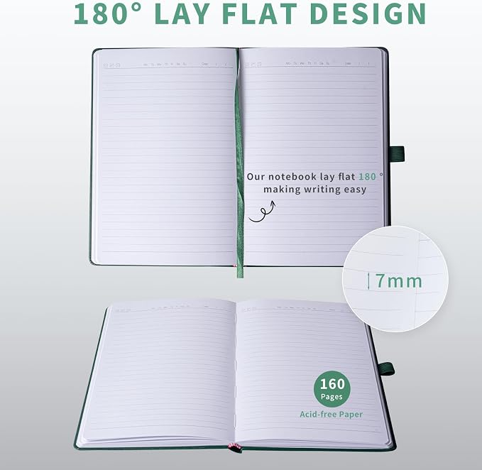 Heture Hardcover Journal Notebooks, A5 Lined Notebook for Writing and Work, 160 Pages 100 GSM Thick Paper, Ruled Notebooks Bulk with Elastic Closure, Hardcover Notebook for Work, School, Travel, Note Taking (Forest Green, 1 Pack)