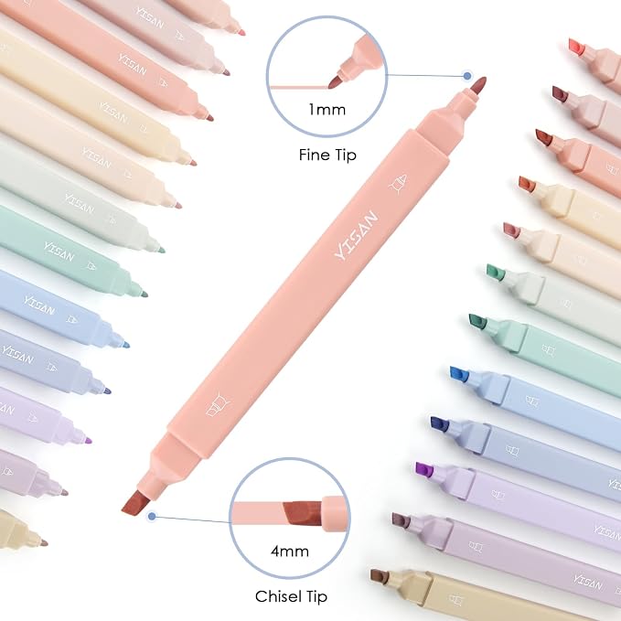YISAN Pastel Highlighter Pens, 12 Colors | Double Tip, Bible Highlighter Markers, No Bleed, 70924