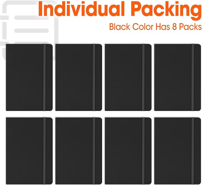 8 Pack Lined Journal Notebook for Work, A5 Hardcover (5.5" x 8.3"), Black 136 Pages Medium College Ruled Notebook Bulk, for Writing, Note Taking, Business Work School Home