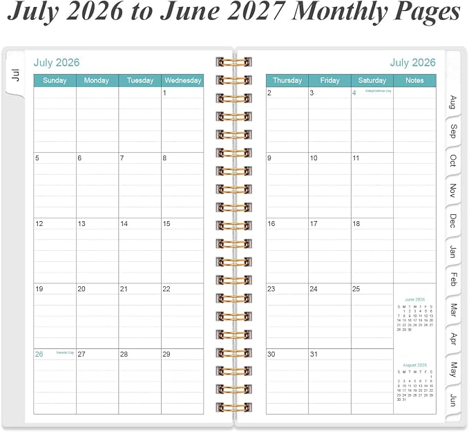 2026-2027 Pocket Planner/Calendar - 2026-2027 Planner from July 2026 - June 2027, Planner 26-27 with 12 Tabs, Twin-Wire Binding, Inner Pocket, 3.75" x 6.75, Rose Leaf