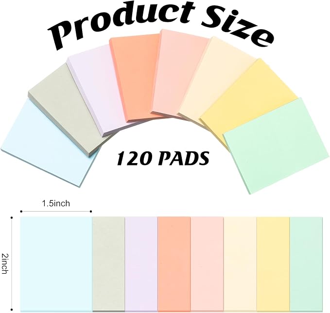 120 Pads Sticky Notes Bulk 1.5 x 2 Inch Mini Self Stick Note Small Assorted Bright Colors Paper Memo for Office School Notebook Supplies 50 Sheets/pad (Pastel Color)