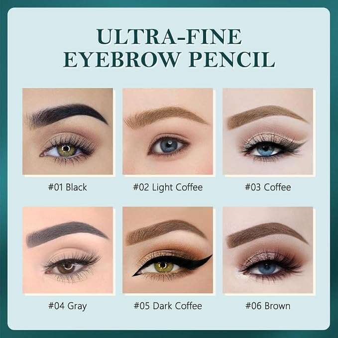 FeiCuiYun 5 Pcs Eyebrow Pencils for Women, Waterproof Professional Makeup Micro Brow Pencil, Black Brow Kit with Eyebrow Brush, Ultra-Fine Mechanical Pencil, Vegan&Cruelty-Free (C01#Black)