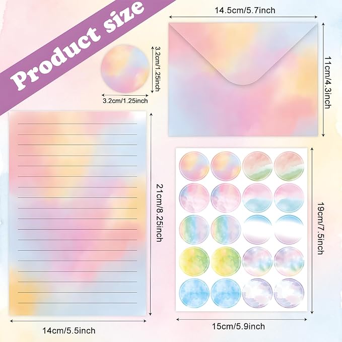 FUNCLASS 160 Pcs Stationery Set Letter and Envelopes Watercolor | 50 Lined Stationery Paper and 50 Matching Envelopes , 5.5 x 8.25 Inches Letter Writing Stationery for Home, Office, School
