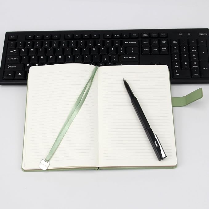 A5 Hard Cover Lined Notebook, Pen Holder & Gold Edges, 180° Lay Flat Journal, Large 5.7 x 8.4 in, Bookmark & Gift Box, Business Notebook for Work, Study, Travel(Grass Green)