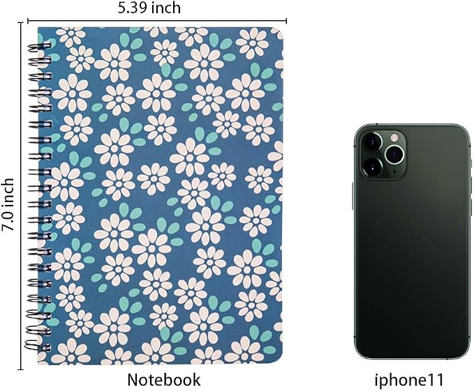 4 Pack Spiral Notebooks 5×7 Inch College Ruled Small Journals Hardcover Floral Cute Note Book for School Supplies Studio Girls Women, Inner Pocket, 80 Sheets/160 Pages