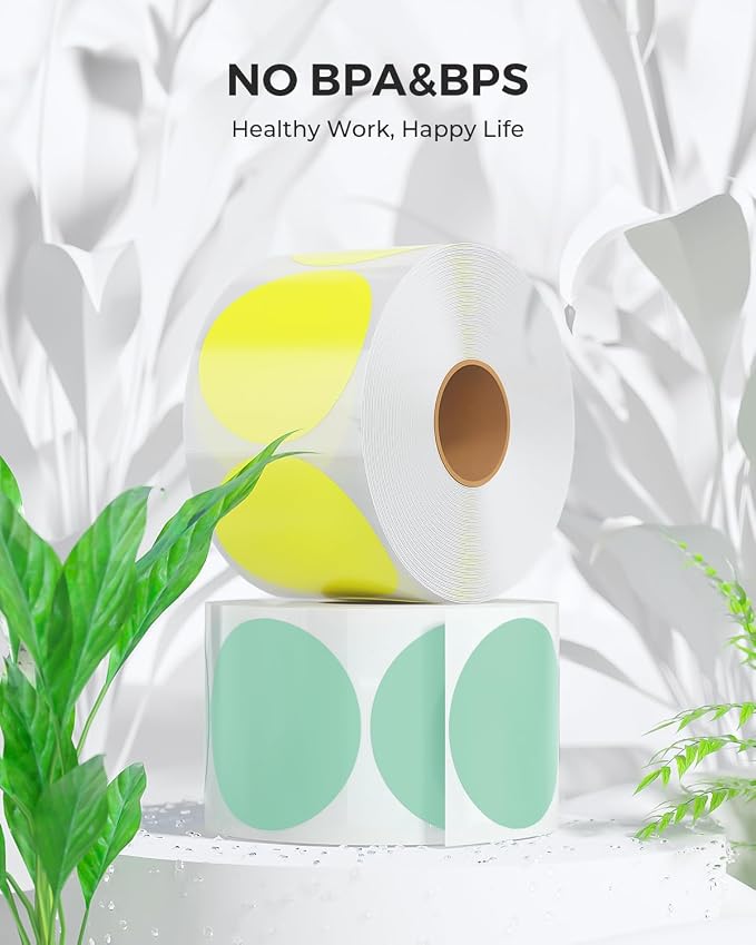MUNBYN 2 Inch Color Circle Thermal Sticker Label, Self-Adhesive Round Direct Thermal Label for Logo Design, White Pink Green Yellow, 3000 Sheets/4 Rolls