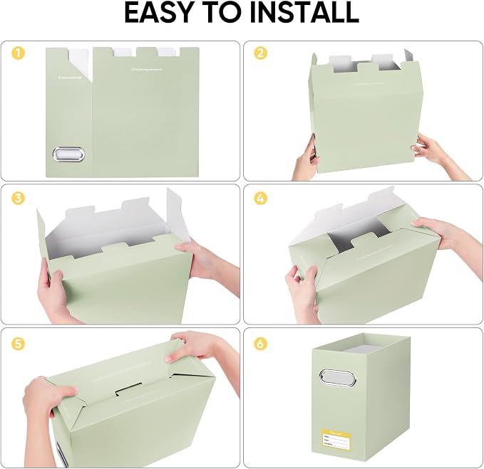 BALEINE File Organizer Box, Cardboard File Folder Organizer with Handle for Letter Size, Portable Collapsible Hanging Filing Box for Home Office Document Storage (2 Pack, Beige)