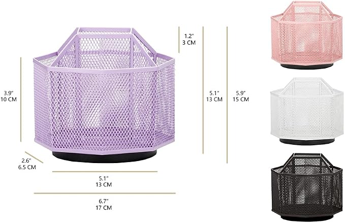 Exerz Desk Organizer 360 Rotating Pen Holder Storage Caddy Light Purple | Smooth Spinning Base With Open Mesh Sections Easy Access To Pens Brushes Scissors Daily Desk Tools
