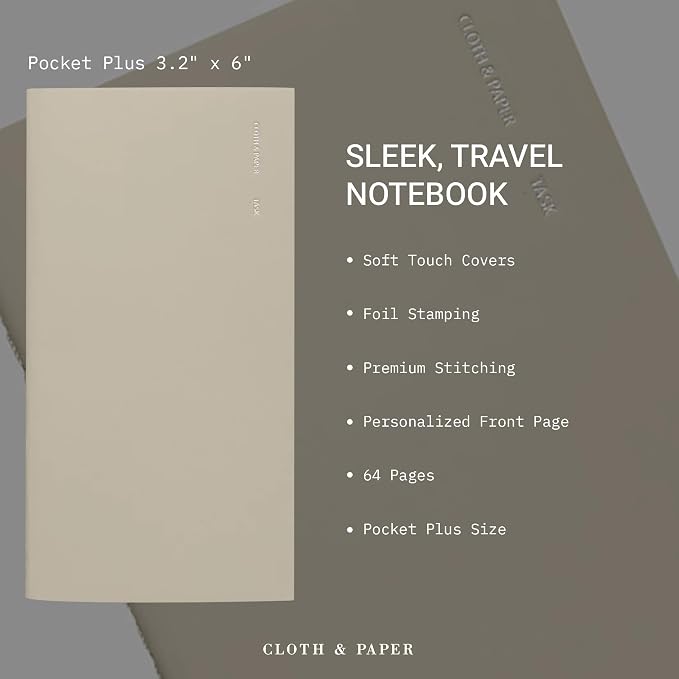 Cloth & Paper Travel Notebook | Task Planner – Ristretto | Pocket Plus To-Do List Planner Notebook 3.2" x 6" | Productivity Planner for Tasks, Priorities, Lists & Daily Planning – Soft Touch Cover