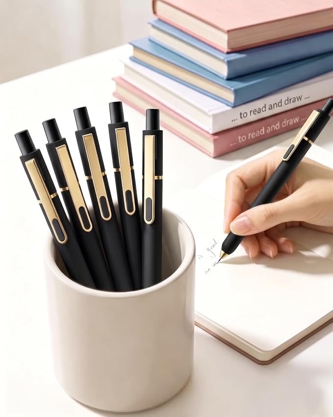 SUNEE Gel Pens, 6 Pack 0.5mm Pens Fine Point Smooth Writing Pens with Quick-Dry Black Ink, Cute Aesthetic School Office Note-Taking Pens for Journaling - Black