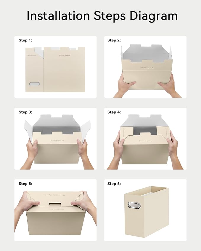 Oterri File Organizer Box, Portable Collapsible Cardboard File Folder Organizer with Handle for Letter Size Hanging Files, Document Storage Box for Home Office & Classroom(Beige, Letter Size -2 Packs)