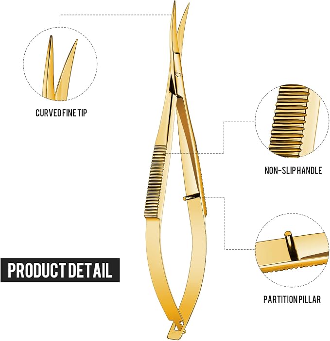 Hicarer 4.7 Inch Curved Stainless Steel Squeeze Scissors Grooming Trimming Scissors Eyebrow Embroidery Sewing Thread Snips Curved Tip Clippers Craft(Gold)