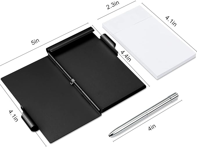 Metal Small Notebook, Mini Notepad, Small Pocket Notepad Aluminum Note Case with Mini Metal Pen and 60-Page Sheets - Memo Books Note Pads, Solid Black
