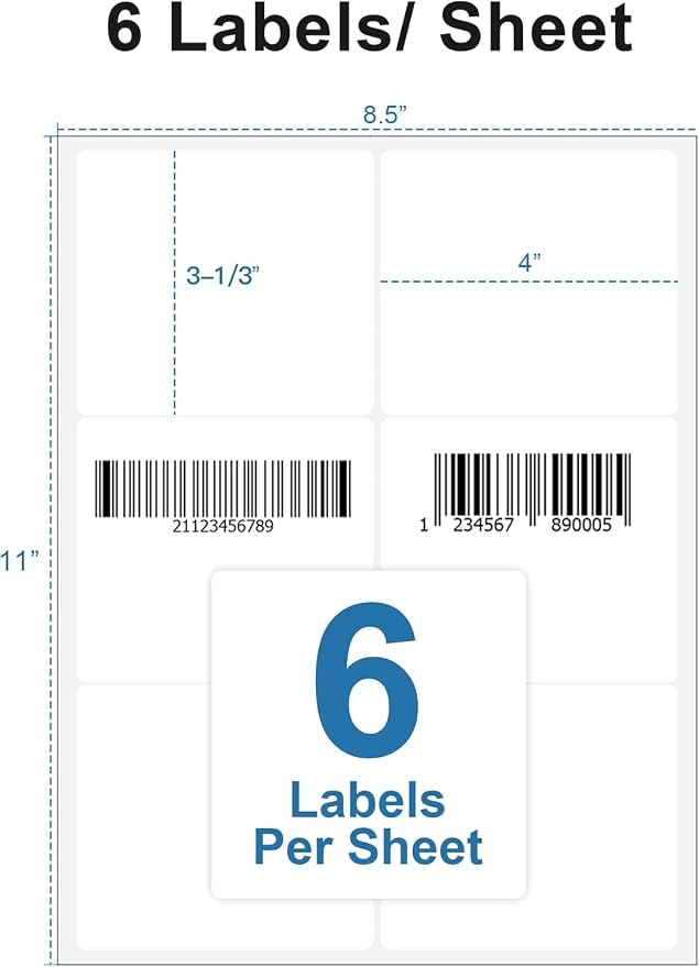 Address Labels, 3-1/3"x4 Shipping Address Labels for Inkjet & Laser Printers, Mailing Labels, Easy to Peel (600 Labels, 100 Sheets)