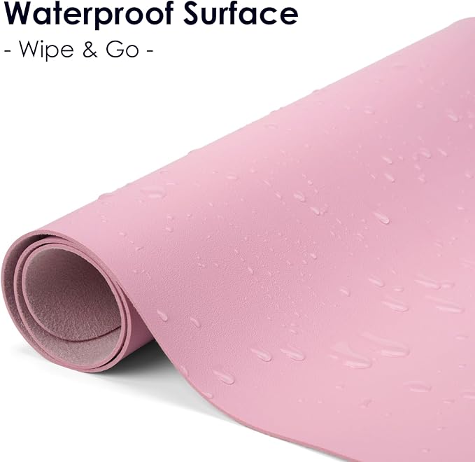 Leather Desk Pad Protector, Waterproof Mouse Pad, PU Desk Mat, Office Desk Cover, Desk Writing Mat for Office/Home/Work/Cubicle (Pink) 9x8 in