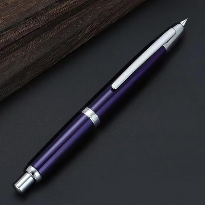 JH10 Press Fountain Pen Fine Nib with Velvet bag, Retractable Nib Calligraphy Ink Pen with Converter Writing (Blue)
