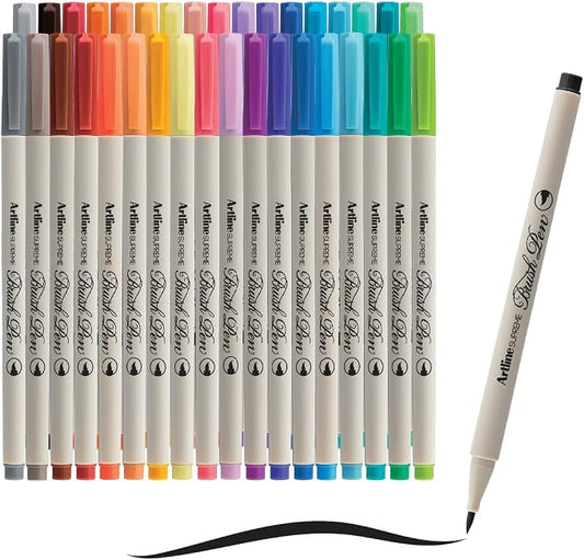 Artline Watercolor Brush Pens, Flexible Tip, EPFS-F, Botanical, 7 Pack | Water-based brush markers for drawing, calligraphy, lettering, coloring, blending, illustration and artist projects