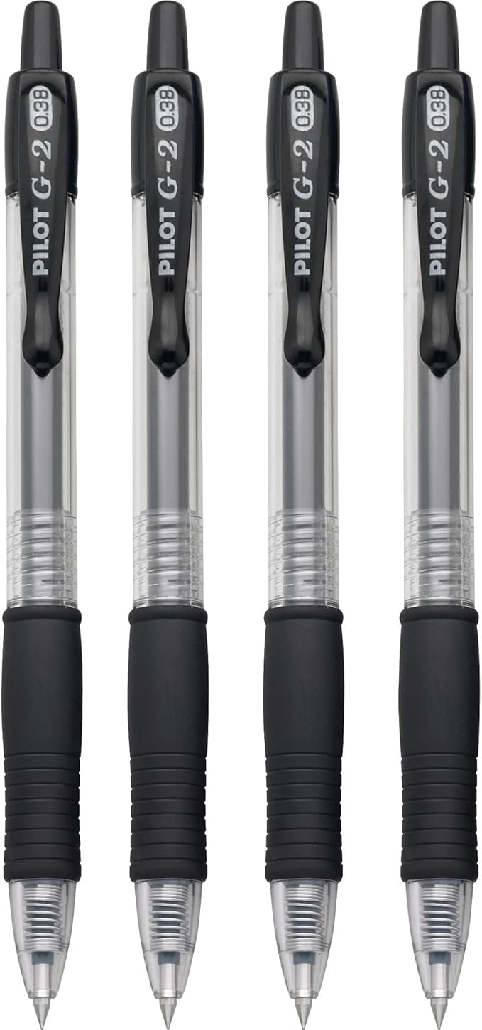 Pilot G2 Premium Refillable and Retractable Rolling Ball Gel Pens, Ultra Fine Point, Gel Ink Pens, 0.38mm, Black Ink, 4-Pack