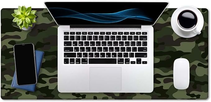 SSOIU Extended Gaming Mouse Pad (35.5x15.7 in), Large Non-Slip Rubber Base Mousepad with Stitched Edges, Waterproof Keyboard Mouse Mat Desk Pad for Work, Game, Office, Home - Green Camouflage